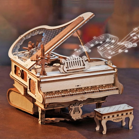 Robotime Wooden 3D Puzzle for Adults to Build, Magic Piano Mechanical Music Box Model Kit, 1:20 Scale Puzzles Toys Building Kit, Creative Gifts for Adults Kids