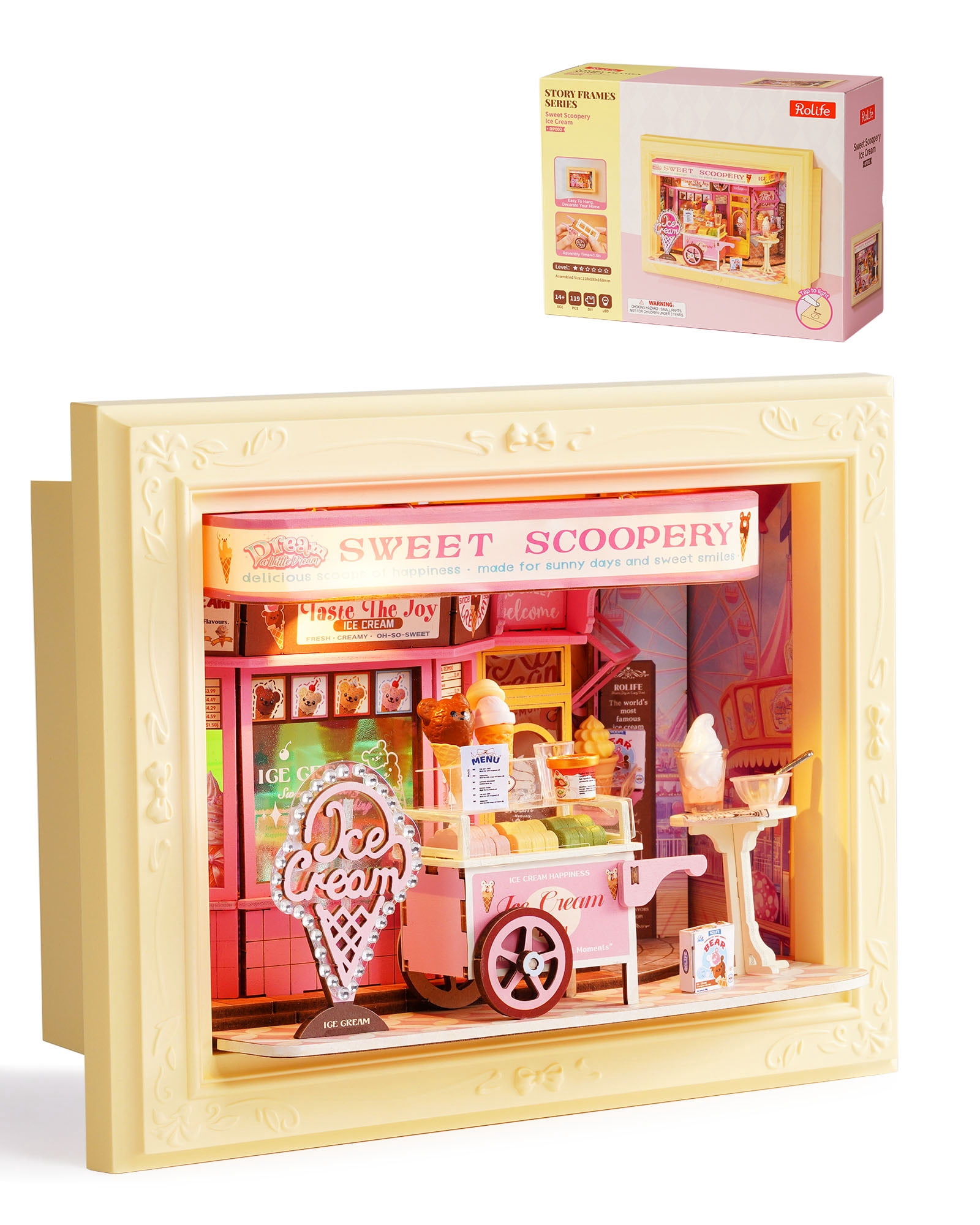 Robotime Wooden 3D Puzzle, Wall-Mountable Tiny House Creative Frame Building Sets, Holiday Home Wall Decor Craft Kits, Christmas Birthday Gifts for Adults (Sweet Scoopery Ice Cream)