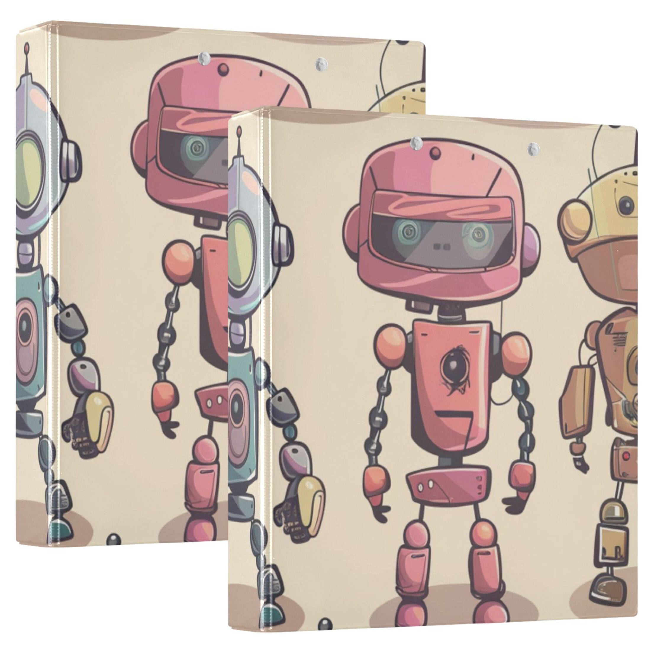 Robots 3 Ring Binders 1.5 inch Hardcover File Folders with Interior Pockets A4 Size Organizer for School Office Hospital