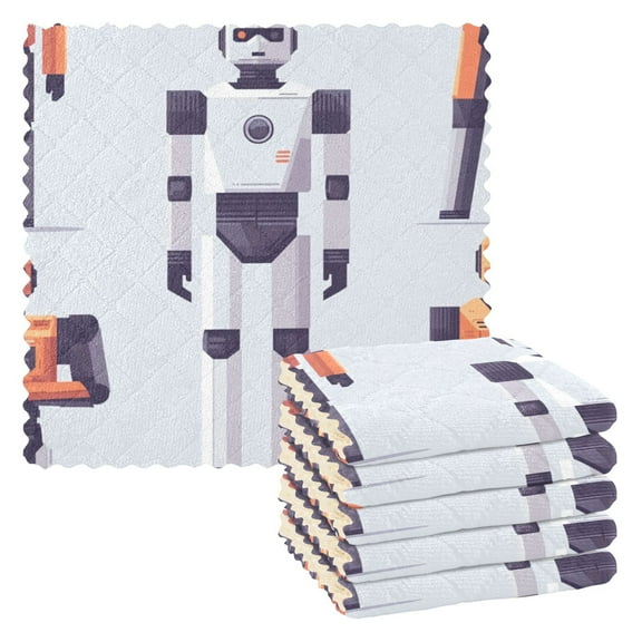 Robots 6 Pack Kitchen Cleaning Cloths 11'' x 11'', Super Absorbent, Soft Double Layer Plush for Dish and Surface Cleaning