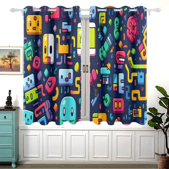 Robots Aliens 54×55 Inch Black Out Curtains 2 Packs Aesthetic for Bedroom Living Room Sliding Glass Doors Kitchen Windows