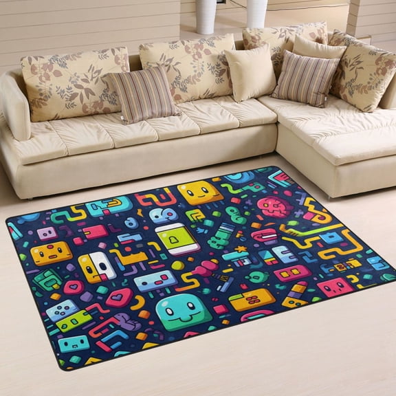 Robots Aliens Area Rug Washable Floor Carpet Mat 60 x 39 inch for Bedroom Living Room Kids Room Home Decor