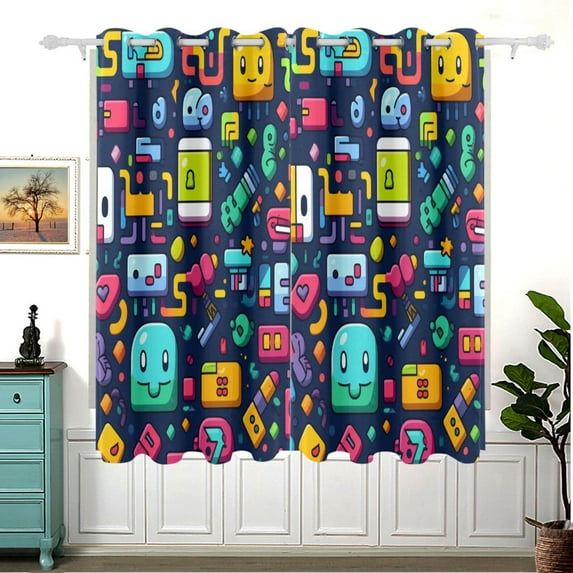 Robots Aliens Blackout Curtain Panels 63x55in Drapes Privacy Assured for Living room Bedroom Bathroom 2 panels set