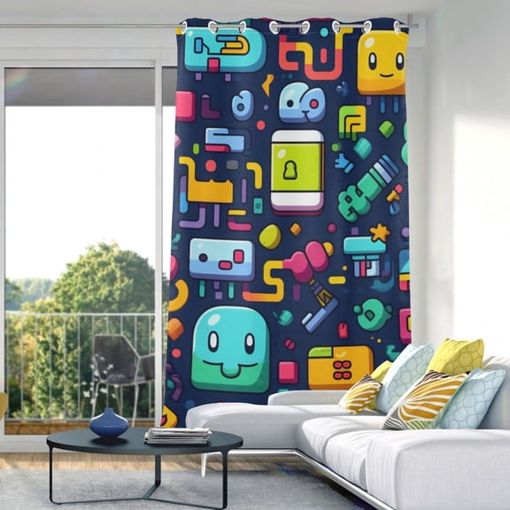 Robots Aliens Blackout Curtain Panels Drapes Privacy Assured with Light Filtering Curtains for Living room Bedroom Bathroom Window