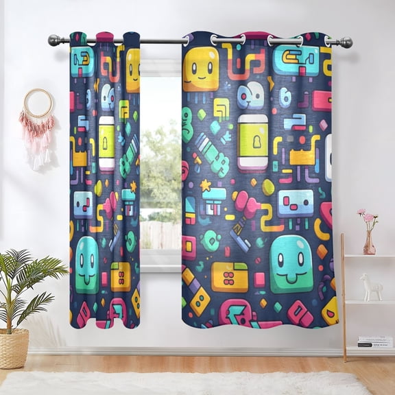 Robots Aliens Blackout Curtains Thermal Insulation 63 inch Grommet for Bedroom Living Room Bathroom Kitchen Windows 2 Pack