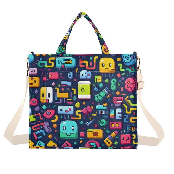 Robots Aliens Corduroy Tote Bag Handbag Large Messenger Bag Shoulder Crossbody Zipper Bag Purse