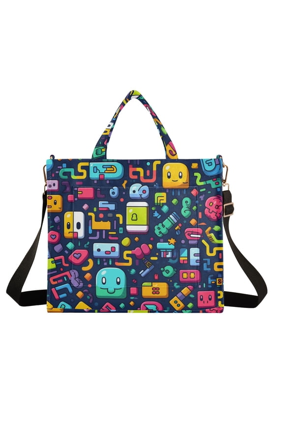 Robots Aliens Corduroy Tote Bag Handbag Large Messenger Bag Shoulder Crossbody Zipper Bag Purse