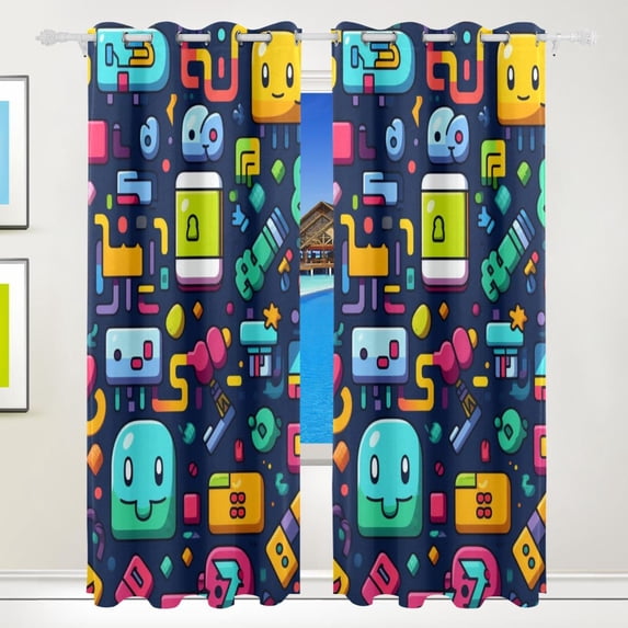 Robots Aliens Curtains Black Out 72 Inch Length Curtains for Sliding Glass Doors Bedroom Living Room 2 Pack