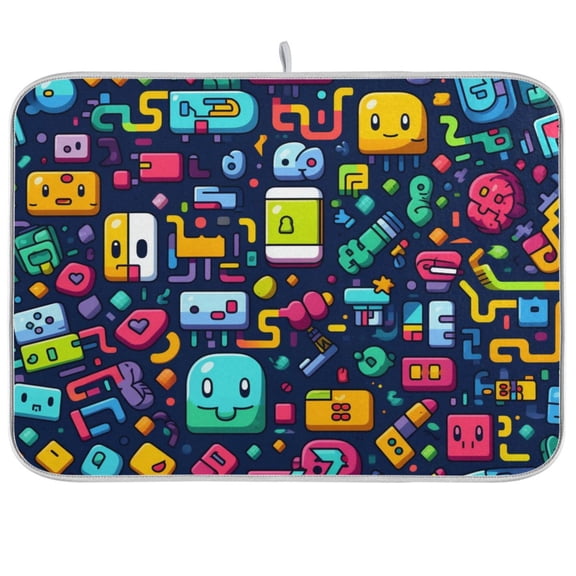 Robots Aliens Dish Drying Mat Dish Drainer Rack Mats Water Absorbent Non-Slip Easy Clean Heat Resistant for Kitchen Counter