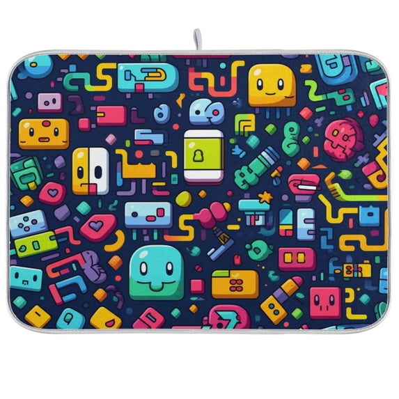 Robots Aliens Dish Drying Mat Dish Drainer Rack Mats Water Absorbent Non-Slip Easy Clean Heat Resistant for Kitchen Counter