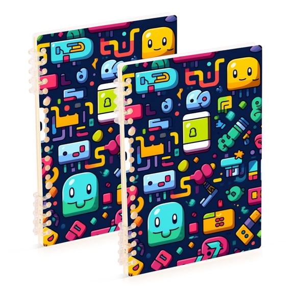 Robots Aliens Ring Binder Notebook Journey Note Diary College Ruled Spiral Notebook Study Loose Leaf Paper A5 60 Pages