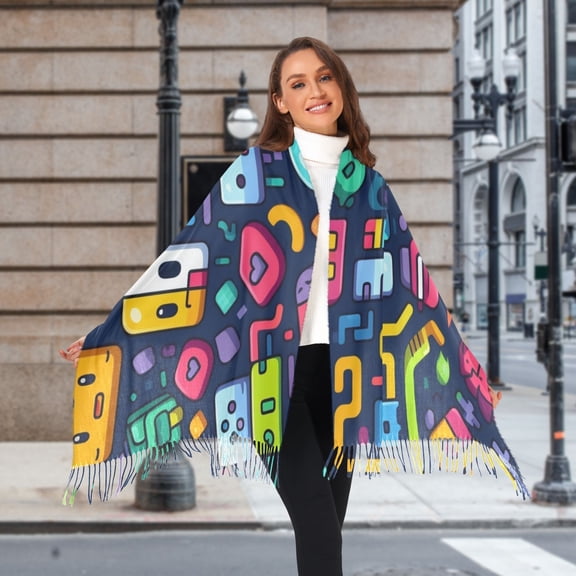 Robots Aliens Winter Scarf for Women Fashion Warm Long Soft Blanket Scarves Gifts