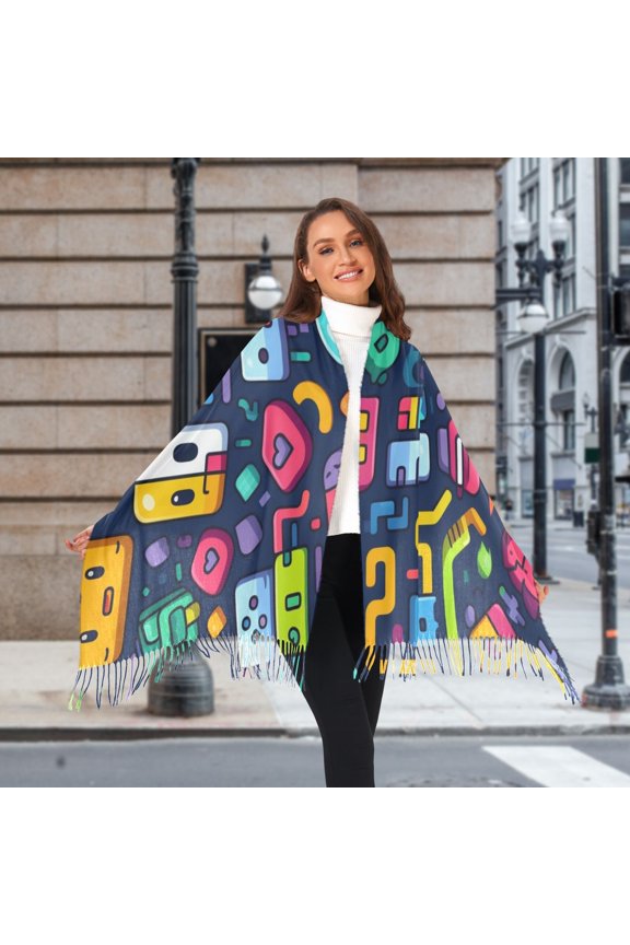 Robots Aliens Winter Scarf for Women Fashion Warm Long Soft Blanket Scarves Gifts