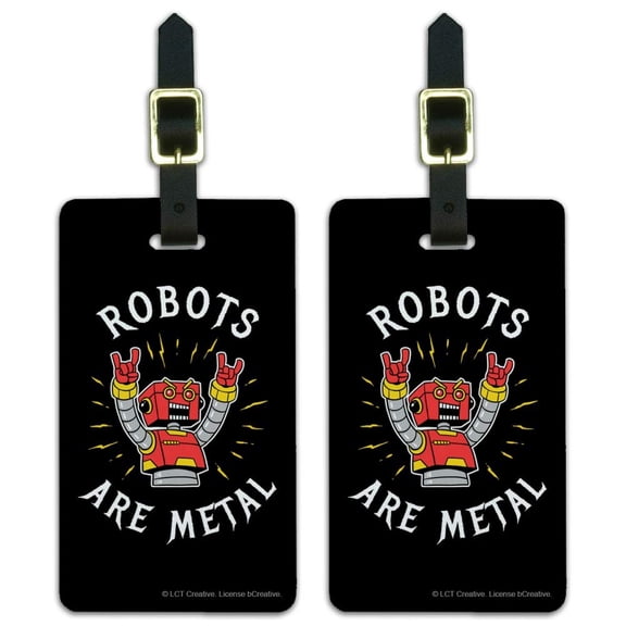 Robots Are Metal Rock Funny Humor Luggage ID Tags Suitcase Carry-On Cards - Set of 2