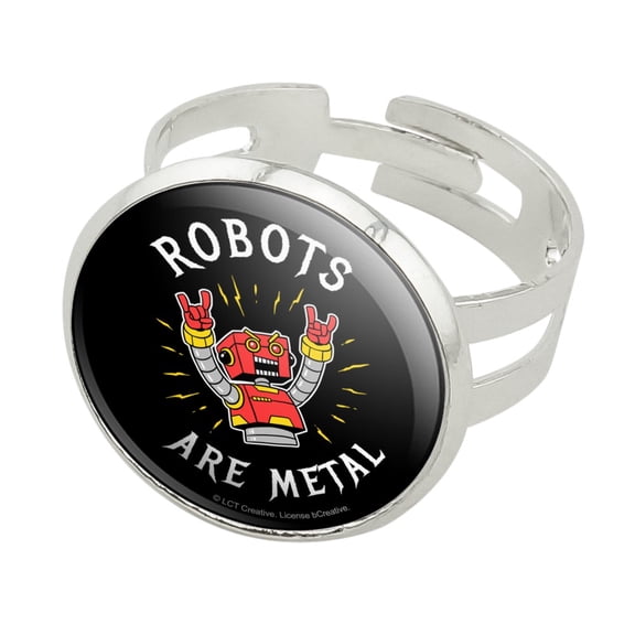Robots Are Metal Rock Funny Humor Silver Plated Adjustable Novelty Ring