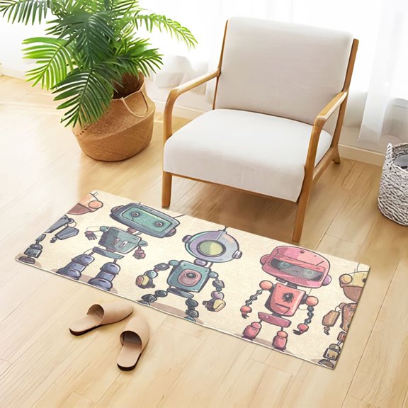 Robots Bathroom Rug 39x20 Non Slip Quick Dry Washable Bathroom Mats for Bedroom Living Room Kitchen