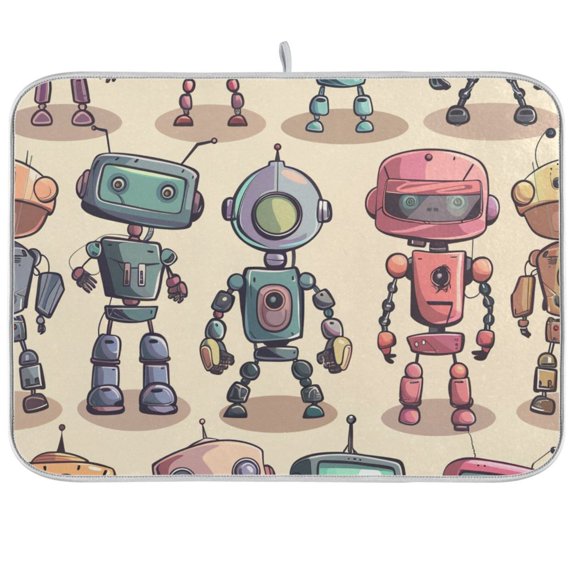 Robots Dish Drying Mat Dish Drainer Rack Mats Water Absorbent Non-Slip Easy Clean Heat Resistant for Kitchen Counter
