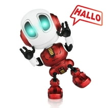 Robots for Kids Rechargeable Talking Robot Interactive Toy Repeats Your Voice Travel Toys with Portable Metal Body and Flashing Lights Robot Gifts for Boys and Girls (Fire Red)