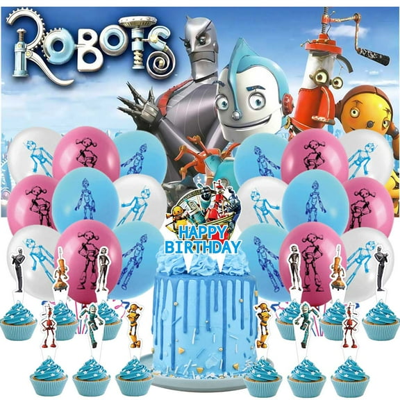 Robots Party Supplies Latex Balloons Decor Banner Backdrop Kit Birthday Decorations