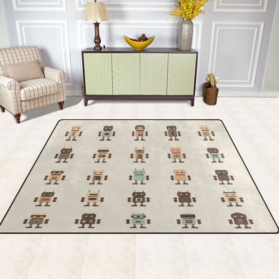 Robots Pattern 63''x48'' Plush Memory Foam Bath Mat, Soft, Absorbent, Non Slip, Durable