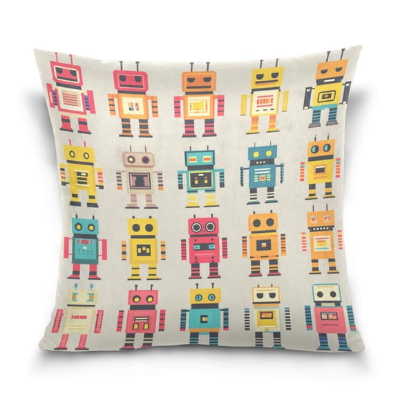 Robots Pattern Design 16x16 Inch Plush Velvet Pillowcase Double Sided Print, Hidden Zipper