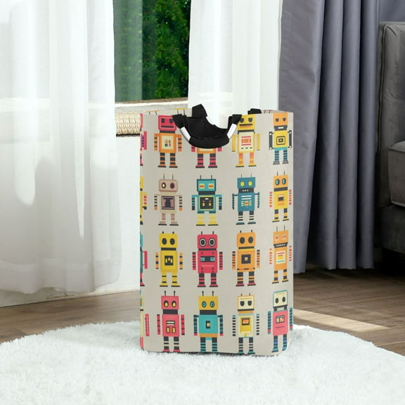 Robots Pattern Design Foldable Laundry Hamper 12.6x11x22.7in with Handles for Bathroom Bedroom Storage