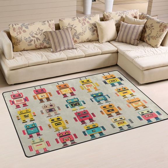 Robots Pattern Design Soft Polyester Area Rug 31''x20'', Non Slip, Memory Foam, Water Absorbent