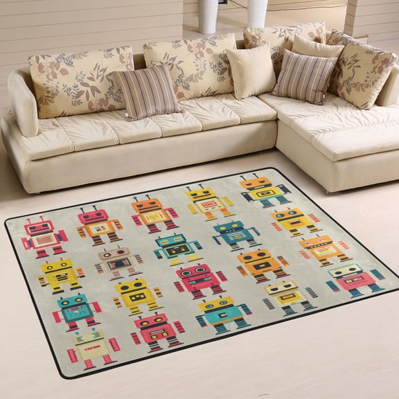 Robots Pattern Design Soft Polyester Area Rug 36''x24'', Non Slip, Memory Foam, Water Absorbent