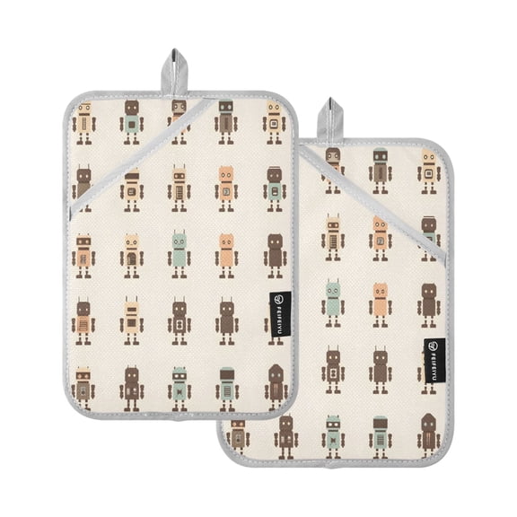 Robots Pattern Pot Holder Set 2 Piece Non-Slip Oven Hot Pads Heat Resistant Durable 7x9.8in