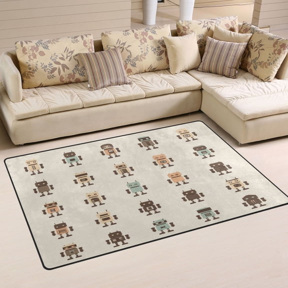 Robots Pattern Soft Polyester Area Rug 31''x20'', Non Slip, Memory Foam, Water Absorbent