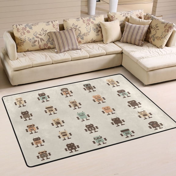 Robots Pattern Soft Polyester Area Rug 36''x24'', Non Slip, Memory Foam, Water Absorbent