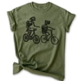 thumbnail image 1 of Robots Riding Bikes T-shirt, Unisex Women's Men's Shirt, Robot Bike Bicycle Riding Robotics Nerd Geek, Heather Military Green, Medium, 1 of 6