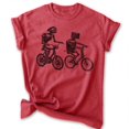 thumbnail image 1 of Robots Riding Bikes T-shirt, Unisex Women's Men's Shirt, Robot Bike Bicycle Riding Robotics Nerd Geek, Heather Red, Large, 1 of 6