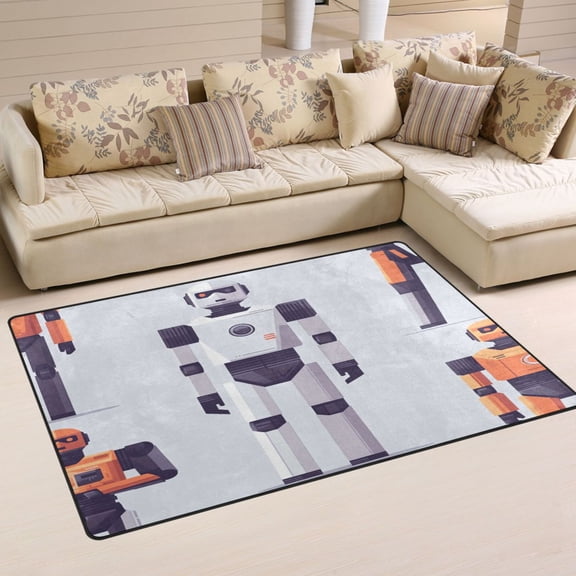 Robots Soft Polyester Area Rug 60''x39'', Non Slip, Memory Foam, Water Absorbent