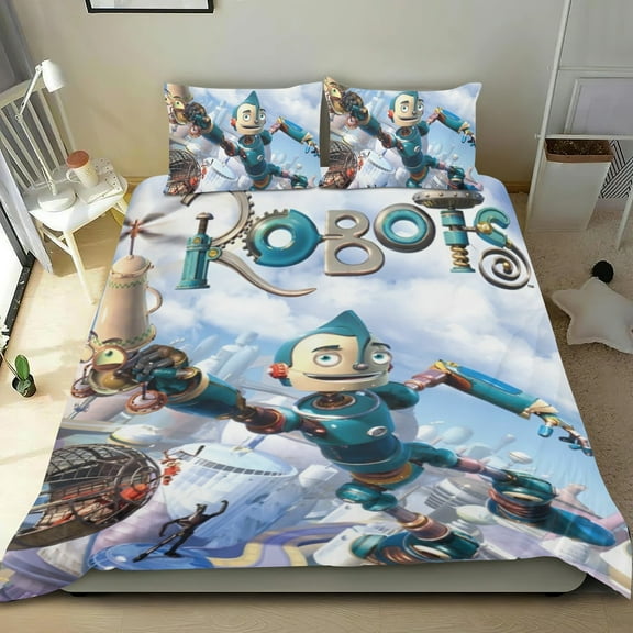 Robots Themed Bed Sheet Set Three Piece Set 53x79 Inches Comfortable And Skin Friendly Unique Design Creating A Star Studded Night Home Decor Gifts For Family Friends fans