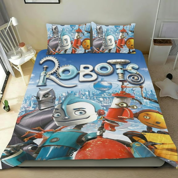 Robots Themed Bed Sheet Set Three Piece Set 53x79 Inches Comfortable And Skin Friendly Unique Design Creating A Star Studded Night Home Decor Gifts For Family Friends fans
