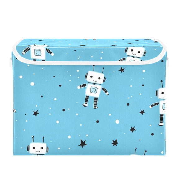 Robots and Stars Cute Foldable Storage Bin with Lid and Handle Collapsible Storage Box 16.5 x 12.6 x 11.8 inches