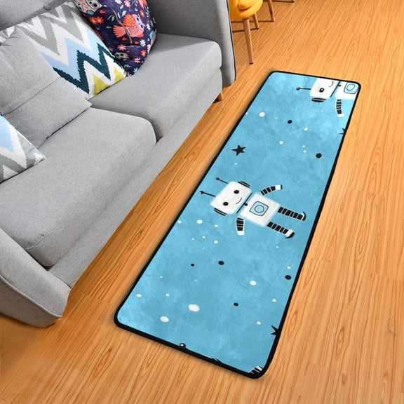 Robots and Stars Cute Long Floor Mat Runner Rug Area Mat Noise Reduction Water Absorbent Non-Slip 72" x 24"