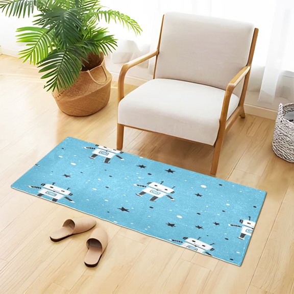 Robots and Stars Cute Plush Carpet Non Slip Runner Rug Absorbent Bath Mat 39" x 20"