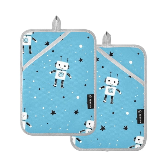 Robots and Stars Cute Pot Holder Heat Resistant Mat Oven Hot Pads Pocket Design Potholders Set of 2