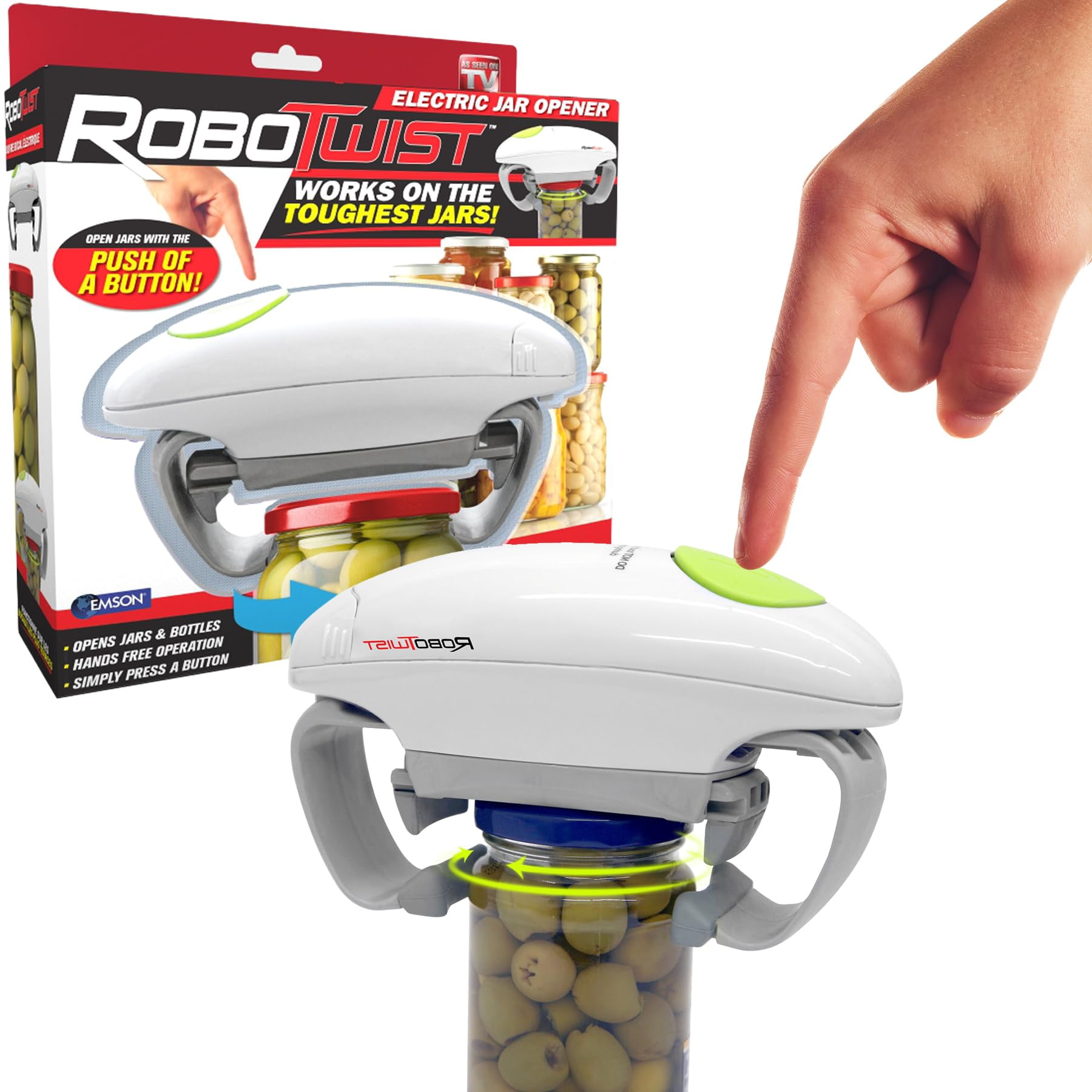 Robotwist Jar Opener, Automatic Jar Opener, Deluxe Model with Improved Torque, Robo Twist Kitchen Gadgets for Home, Electric Handsfree Easy Jar Opener Works on All Jar Sizes, As Seen on TV
