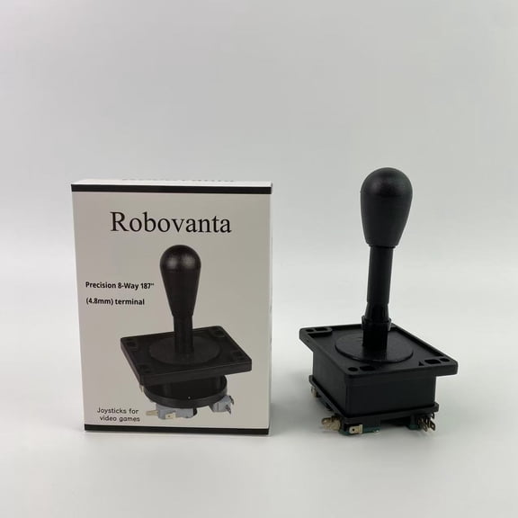 Robovanta Joysticks for video games,American Style Arcade Competition 2Pin Joystick BLACK Switchable From 8 Ways Operation, Precision 8-Way 187" (4.8mm) terminal