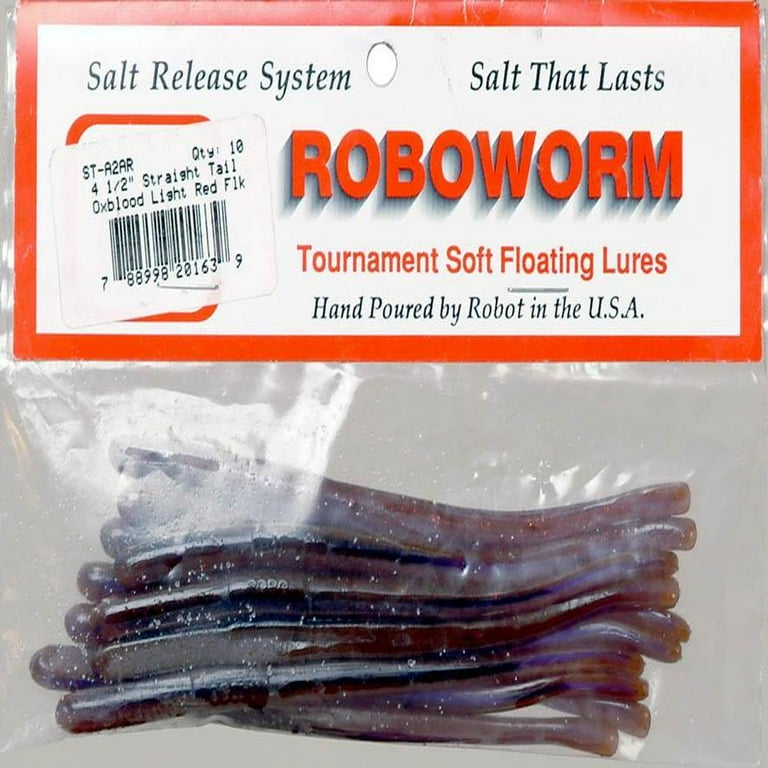 Roboworm 4 1/2 Finesse Straight Tail Worm Fishing Lure, Ox Blood, 10  Count, ST-A2AR