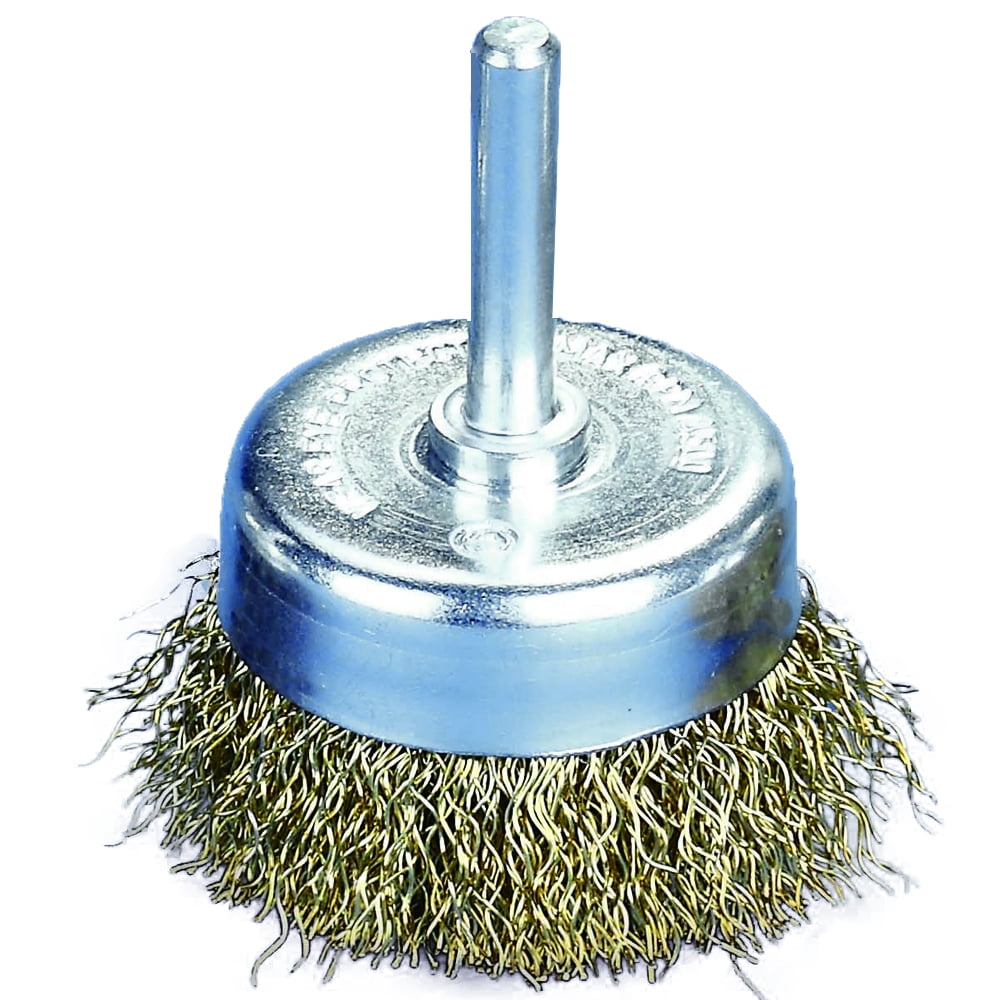 Robtec Crimped Brass Coated Steel Wire Cup Brush, 2" x 1/4" Shank