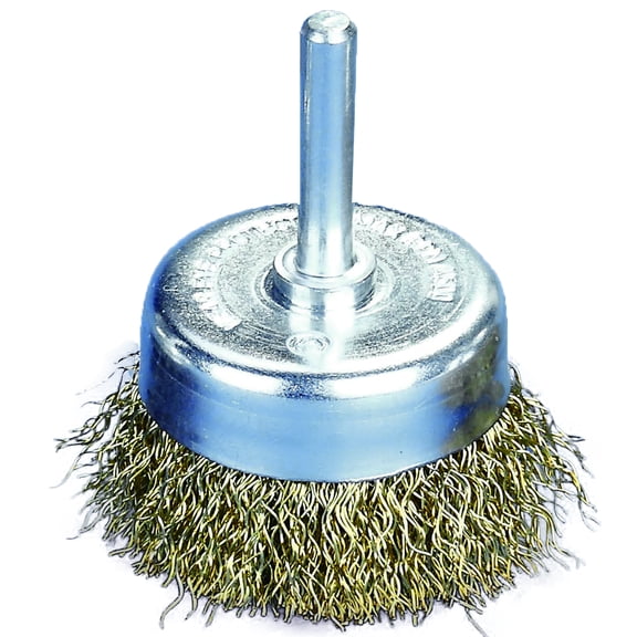 Robtec Crimped Brass Coated Steel Wire Cup Brush, 2" x 1/4" Shank