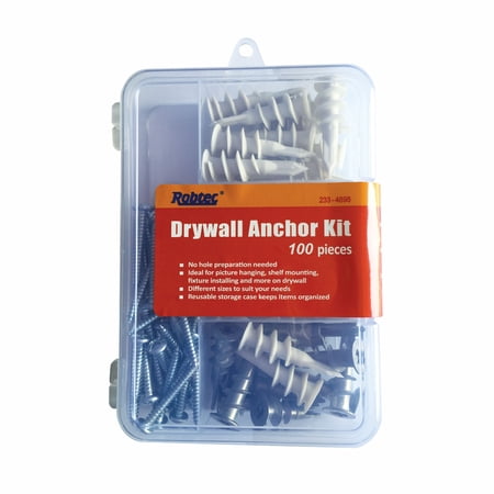 Robtec Drywall Anchor Assortment, 3/8”- ½” x 1-1/4”–1-5/8” (100-Pack)