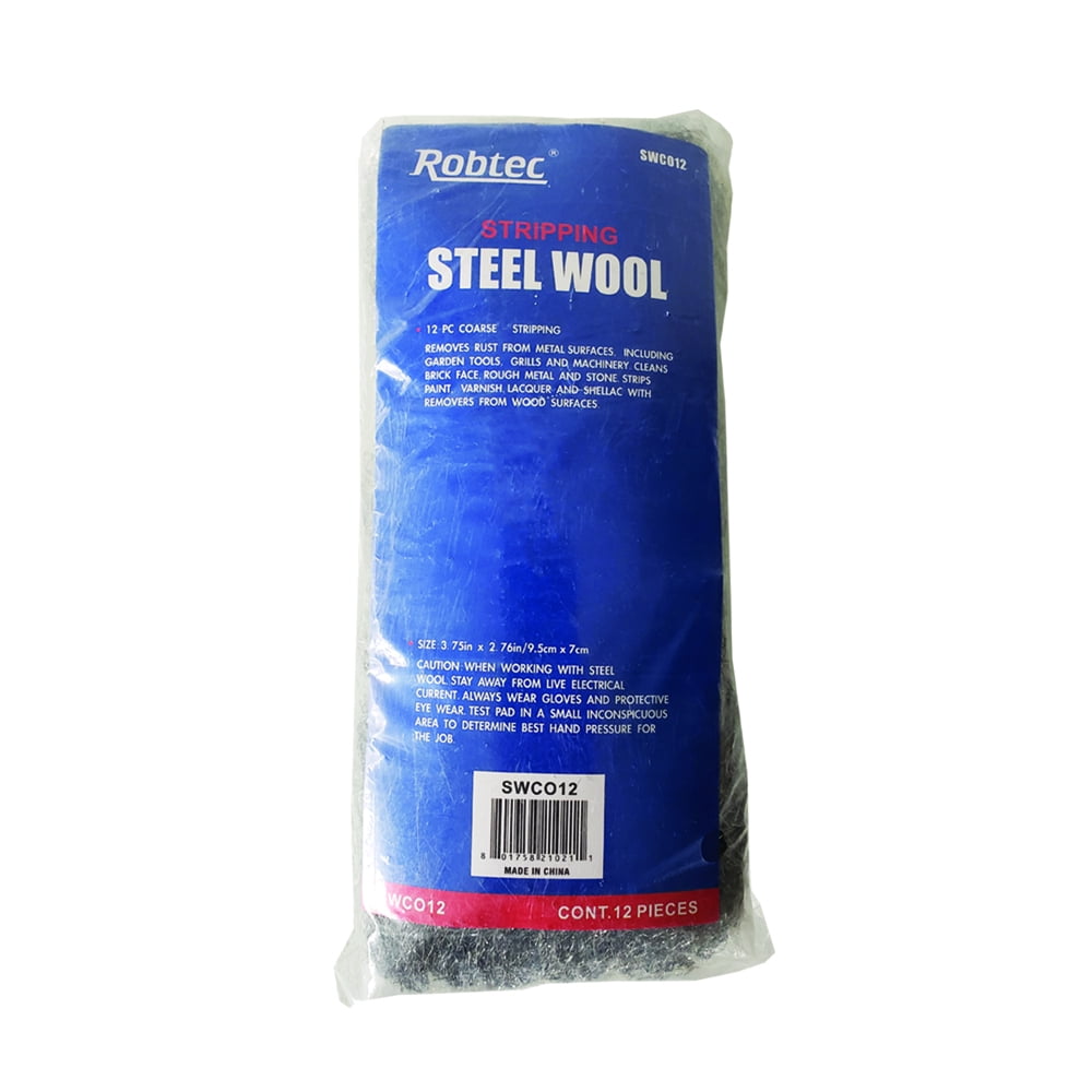 Robtec Grade 2 Medium Coarse Steel Wool Pads (12Pack)