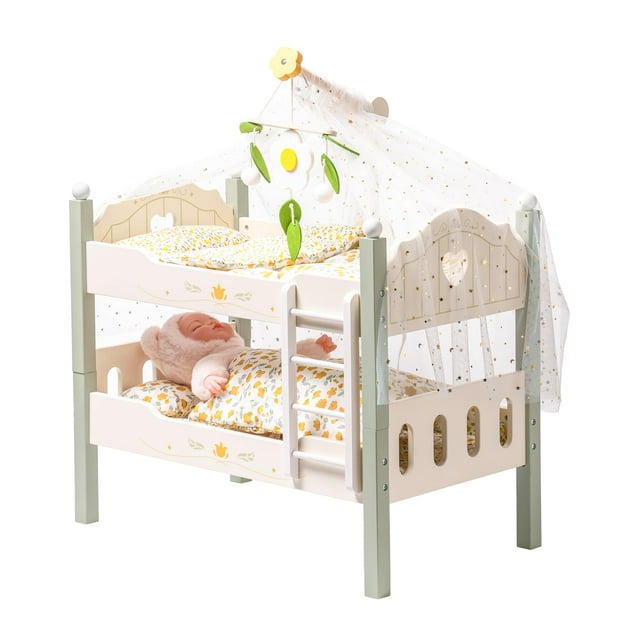 Robud 18" Doll Bunk Bed Baby Doll Beds Wooden Doll Cribs Cradle for 18