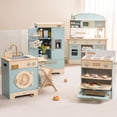 thumbnail image 1 of Robud 4 Groups Play Kitchen Playset Kids, Wooden Kitchen Set with Realistic Sound, Ice Maker, Fridge, Oven, Washing Machine, Pretend Play Toy Kitchen Set, Gift for Boys Girls, Blue, 1 of 8