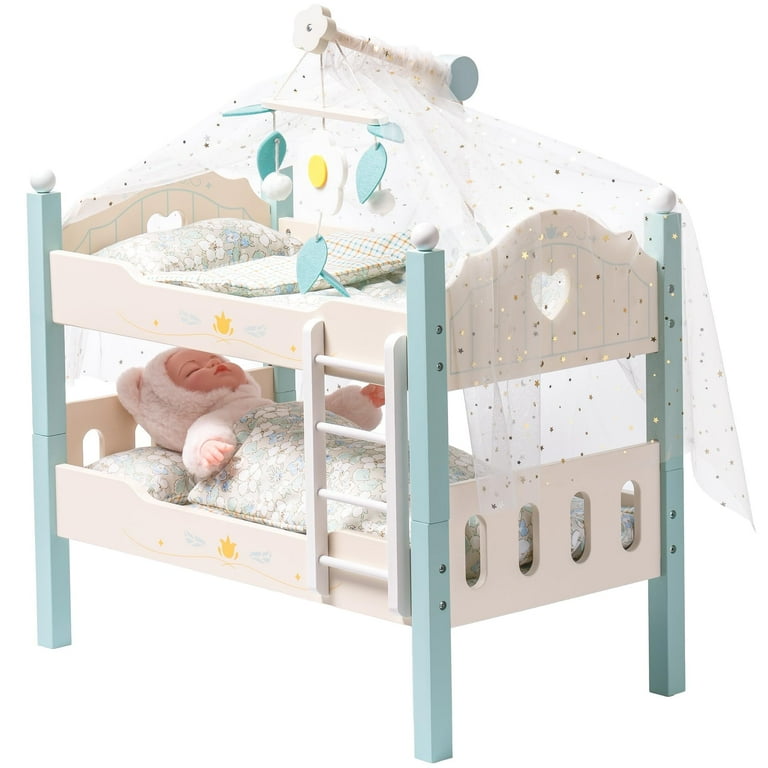 Robud Baby Doll Bunk Beds,Wooden Doll Beds Cribs Cradle for 18
